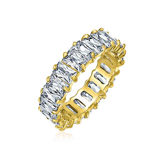Art-Deco-Stil AAA CZ Smaragd geschnitten zirkonia Eternity Baguette Jahrestag Hochzeit Band Ring für Frauen 14K Gold 925 Sterling Silber 4MM