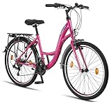 Licorne Bike Stella (Rosa) 26 Zoll Damenfahrrad, CTB ab 145 cm, Fahrrad-Licht, Shimano 21 Gang-Schaltung, Damen-Citybike, Mädchen-Citybike, Mädchenfahrrad