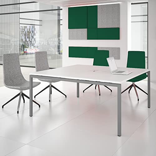 Weber Büroleben GmbH NOVA Konferenztisch 160x164cm Weiß mit ELEKTRIFIZIERUNG Besprechungstisch Tisch, Gestellfarbe:Silber