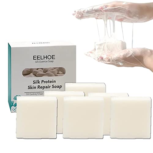 Collagen Milk Whitening Soap, Silk Protein Hautreparaturseife, Silk Protein Skin Repair Soap, Exfoliating and Brightening, Silk Protein Essence Soap, for Net Acne Moisturizing Repair (6pc)