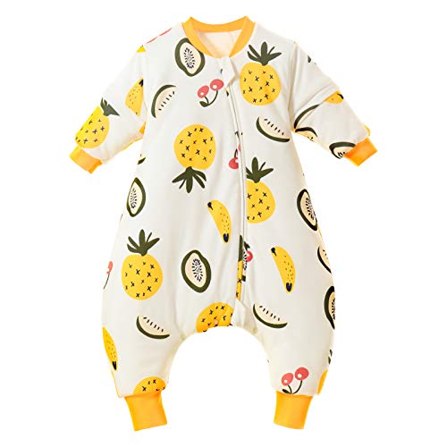 Baby Schlafsack mit Beinen Warm Gefüttert Overall Baumwolle Schlafstrampler Abnehmbare Langarm Winterschlafsack-90-Ananas