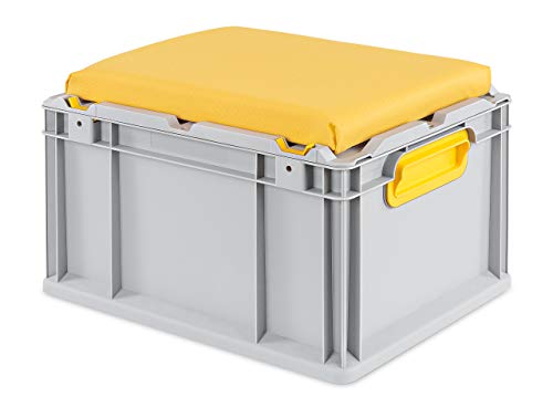 aidB Eurobox NextGen Seat Box, gelb, (400x300x265 mm), Griffe geschlossen, Sitzbox mit Stauraum und abnehmbarem Kissen, 1St.