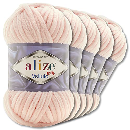 Wohnkult Alize 5x100 g Velluto Premium Wolle 30 Auswahl Chenillegarn Samtwolle Amigurumi Decken Accessore Kleidung DIY (340 | Puderrosa)