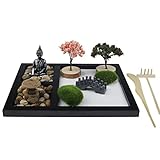 PHYMAT Japanischer Zen-Garten-Sandtisch, Miniatur-Buddha-Statue, Basteln, Heimdekoration, Desktop-Mini-Zen-Garten-Kit für Bürogarten
