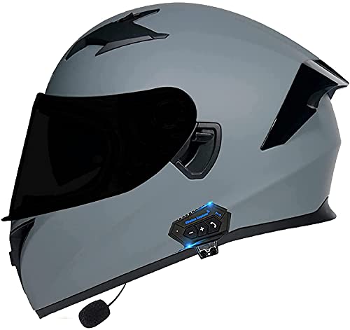 Integralhelm Klapphelm Motorrad Bluetooth-Helm Full Face Vollvisierhelm Mit ECE Genehmigt Scooter-Helm Motorradhelm Doppelvisier Mit Mikrofon Für Damen Herren (Color : N, Größe : Large)