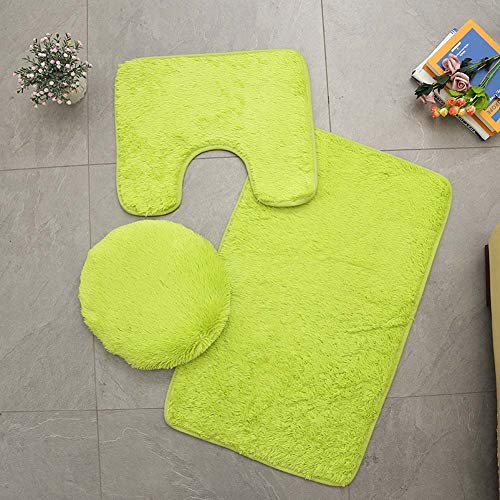 Homieco Einfarbiger Badteppich 3-teilig Weiches, saugfähiges, rutschfestes Badteppichset Teppiche und Toilettendeckelbezug-Set Waschbar, Grün