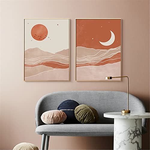 RAILONCH Premium Poster Set, Sonne und Mond Nordische abstrakte Poster & kunstdrucke, Moderne Wandbilder ohne Rahmen Wanddeko Bilder für Wohnzimmer Schlafzimmer (50x70 cm)