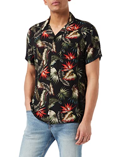 Schott NYC Herren Shrivera Freizeithemd, Schwarz (Black Tropical Black Tropical), X-Large