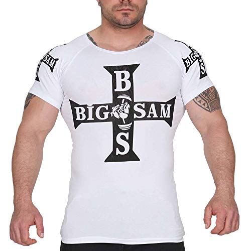 BIG SM EXTREME SPORTSWEAR Herren Shirt T-Shirt Stretch Shirt Bodybuilding Gym 2807 weiß XL