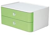 HAN Schubladenbox Allison SMART-BOX mit 2 Schubladen und Trennwand, Kabelführung, stapelbar, Utensilienbox für Büro, Schreibtisch Küche, möbelschonende Gummifüße, 1120-80, hochglänzend lime green