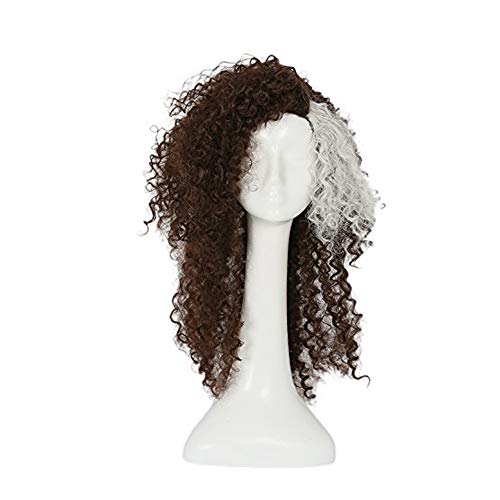 Damen Curly Braun Perücke Weiß Front Haar Halloween Verrücktes Kleid Cosplay Accessories