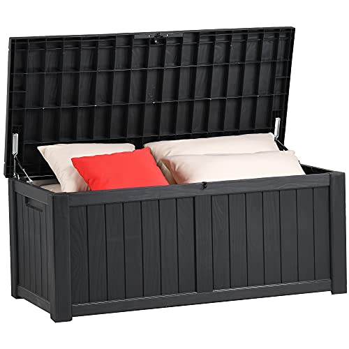 YITAHOME 120 Gallonen Kunstharz Deckbox Outdoor Aufbewahrungsboxen für Terrassenmöbel, Außenkissen, Gartengeräte und Poolspielzeug - wasserdicht (schwarz), 55,3 „L x 26" B x 23,4 „H (FTPLDB-0001)