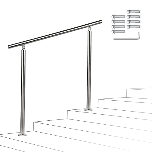Sonnewelt Handlauf Edelstahl, 150 cm gebürsteter Edelstahl, Treppengeländer mit ohne Querstreben für den Einsatz im Innen- und Außenbereich