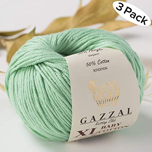 Gazzal Baby Cotton XL 3418 Babygarn, insgesamt 150 g & 315 m, 50 g & 105 m pro Ball, superweiches DK-Kammgarn, 50% türkische Baumwolle, Pastellgrün