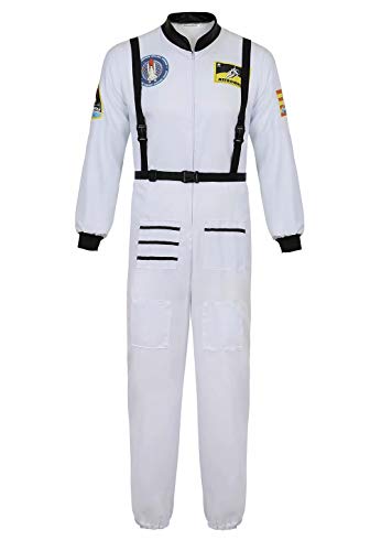 Josamogre Astronauten Kostüm Erwachsene Herren Kostüm Astronaut Weltraum Raumfahrer Halloween Cosplay Weiß 2XL
