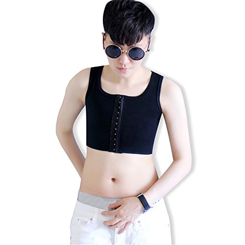 BaronHong Tomboy Trans Lesbian Middle Haken Baumwolle Brust Binder Korsett Plus Size Short Tank Top (schwarz, 2XL)