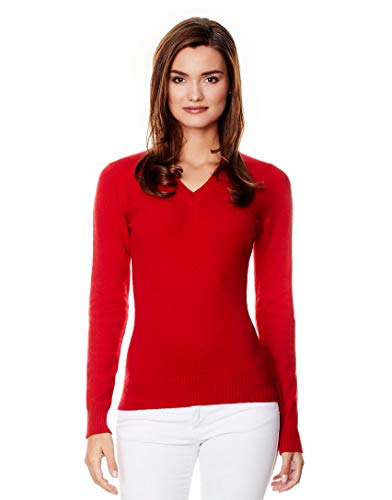 Vincenzo Boretti Damen Pullover V-Ausschnitt V-Neck modern elegant Chick edel weich Strick-Pullover rot L