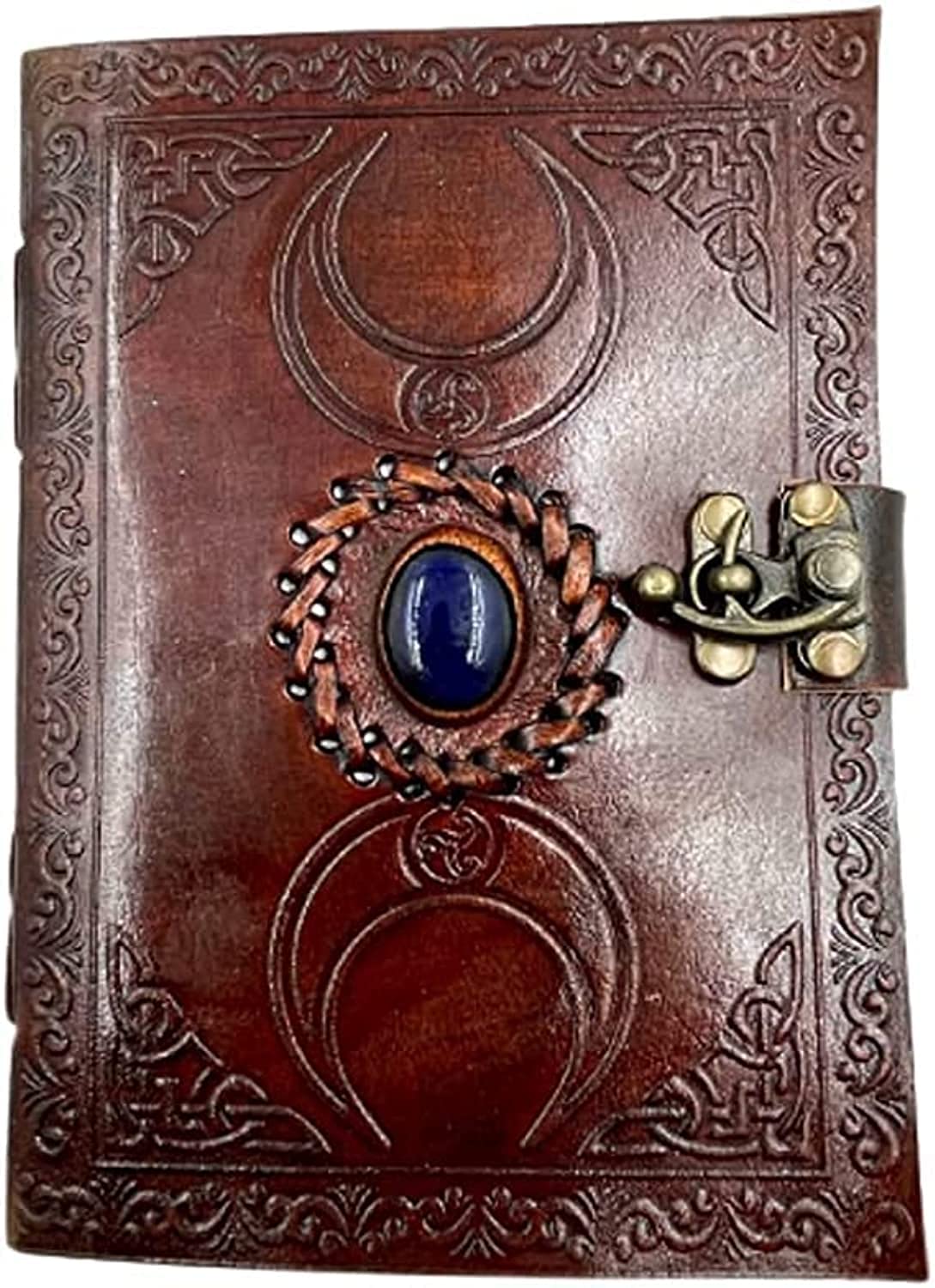OVERDOSE Brown Moon Stone Leather Journal with Key - Antique Handmade Deckle Edge Vintage Paper Leather Bound Journal | Leather Sketchbook & Notebook - Drawing Journal - 12.7 cm x 17.8 cm