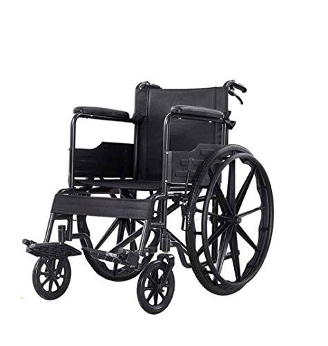 AOLI Leichtklapp Rollstuhl, Compact Transport Aluminium Rollstuhl, mit Eigenantrieb Abnehmbare Fußstützen mit Wander Brake, Armlehne,Schwarz