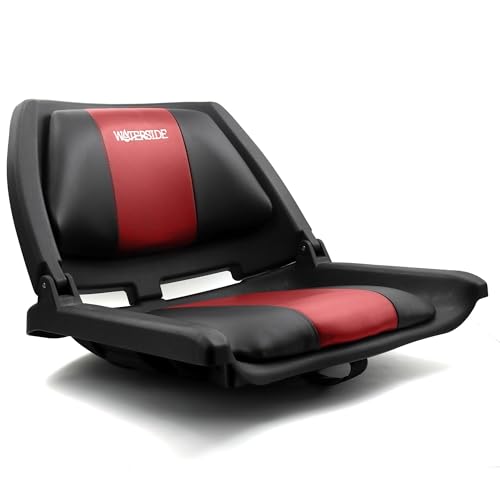 Waterside Captain Deluxe Allwetter Bootssitz mit Polster - Klappbarer, Ergonomischer Boat Seat für Langlebigen Komfort (schwarz/rot)