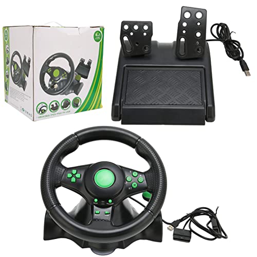 Heayzoki PC-Lenkrad, Rennrad-Spiel Xbox One-Lenkrad 180-Grad-Autorennen, das USB-Vibrationsrad mit Pedal für Rennspiel Xbox 360/Ps3/Ps2/PC Fährt, Hohe Reaktion, Vibrations-Feedback