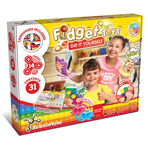 Science4you - Fidget Toys Set für Kinder ab 6 – Anti Stress Spielzeug für Kinder, Fidget Toys Selber Machen: Pop It, Quetschball, Mood Octopus, Kinetic Sand, Sensorik Spielzeug für Kinder 6+ Jahren
