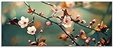 ARTLAND Glasbilder Wandbild Glas Bild einteilig 125x50 cm Querformat Natur Botanik Blumen Blüten Japan Kirschblüte Asien Zweig Frühling T5VP