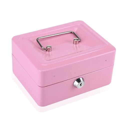 VIFER Mini-Sicherheitsbox, tragbar, abschließbar, aus Stahl, kleiner Sicherheitssafe mit 2 Schlüsseln, Aufbewahrungsbox Spardose mit Schloss mit Schlüssel (Rosa)