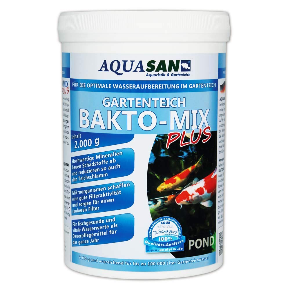 AQUASAN Gartenteich BAKTO-Mix Plus (Wasseraufbereitendes Pflegeprodukt - Leistungsstarke Mikroorganismen, hochwertige Mineralien für kristallklares Teichwasser), Inhalt:2 kg