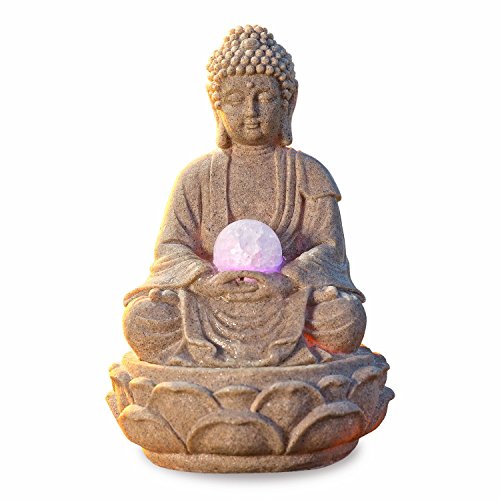 Zimmerbrunnen Buddha "Lotus" mit LED Kugel, Höhe 30 cm