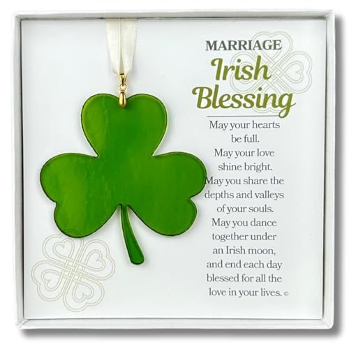 Handgefertigt in den USA, Buntglas-Ornament mit irischem Segen der Ehe, besonderes irisches Geschenk für Paare zur Hochzeit/Jahrestag (Marriage Blessing Shamrock)