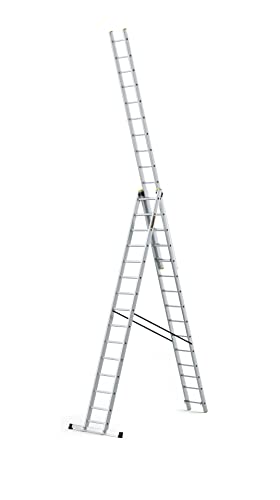 DRABEST Aluleiter 3-teilig Mehrzweckleiter 3x15 Stufen Leiter Multifunktionsleiter PRO Kombileiter bis 150 kg Beslastbar inkl. Eimerhaken