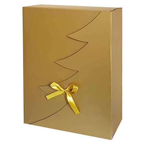 Premium Goldene Weihnachtsbaum Geschenkbox – 12 Stk – 35x25x15 cm | Eingetragenes EU-Design | Satinband | Nachhaltige Verpackungslösung