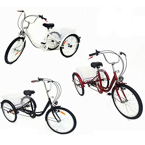 Erwachsenen-Dreirad, Seniorenfahrrad, 61 cm (24 Zoll), Erwachsenen-Dreirad mit Korb, 3-Rad-Fahrrad-Dreirad mit Alu-Rahmen for Erwachsene und Senioren, 6 Gänge (Size : Black)