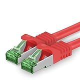 1aTTack.de 20 M Cat.7 Netzwerk-Kabel 1 Stück Cat7 Patch-Kabel LAN-Kabel Ethernet RJ45 10 Gbit/s (Alle Internetgeschwindigkeiten) Rot 20 Meter
