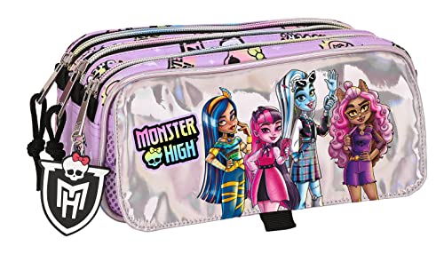 safta Monster High - Federmäppchen für Kinder, für Kinder, ideal für Kinder im Schulalter, bequem und vielseitig, Qualität und Strapazierfähigkeit, 21,5 x 8 x 10 cm, Lila, Lila, Estándar, Lässig