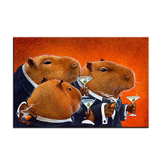 XIANGPEIFBH Große größe Druck der Capybara Club wandmalerei wandkunst Dekoration Bild für Wohnzimmer malerei-60x80 cm mit Rahmen