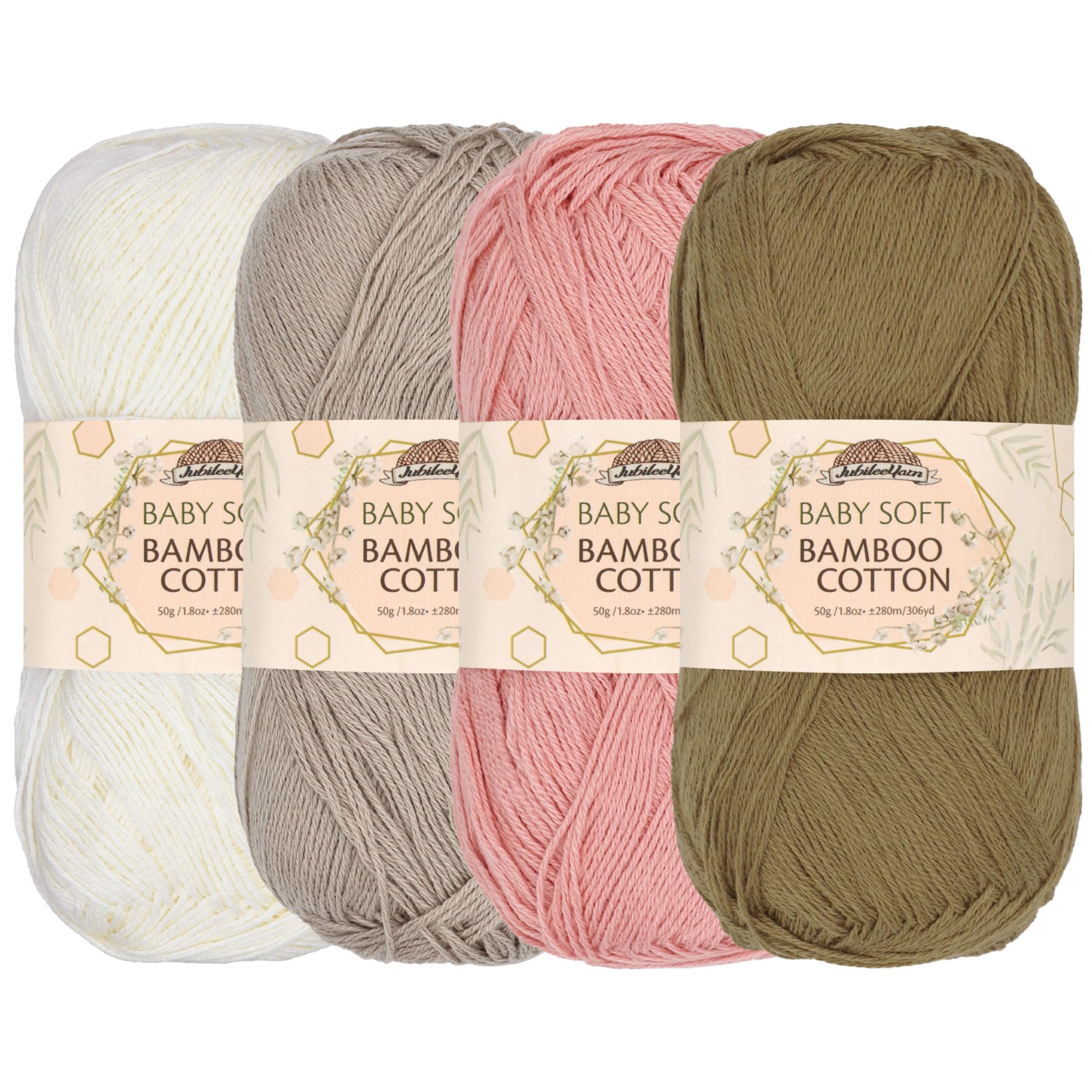 JubileeYarn Baby Soft Bamboo Cotton Yarn - 50g/Strang - Shades of Neutral Tones - 4 Knäuel