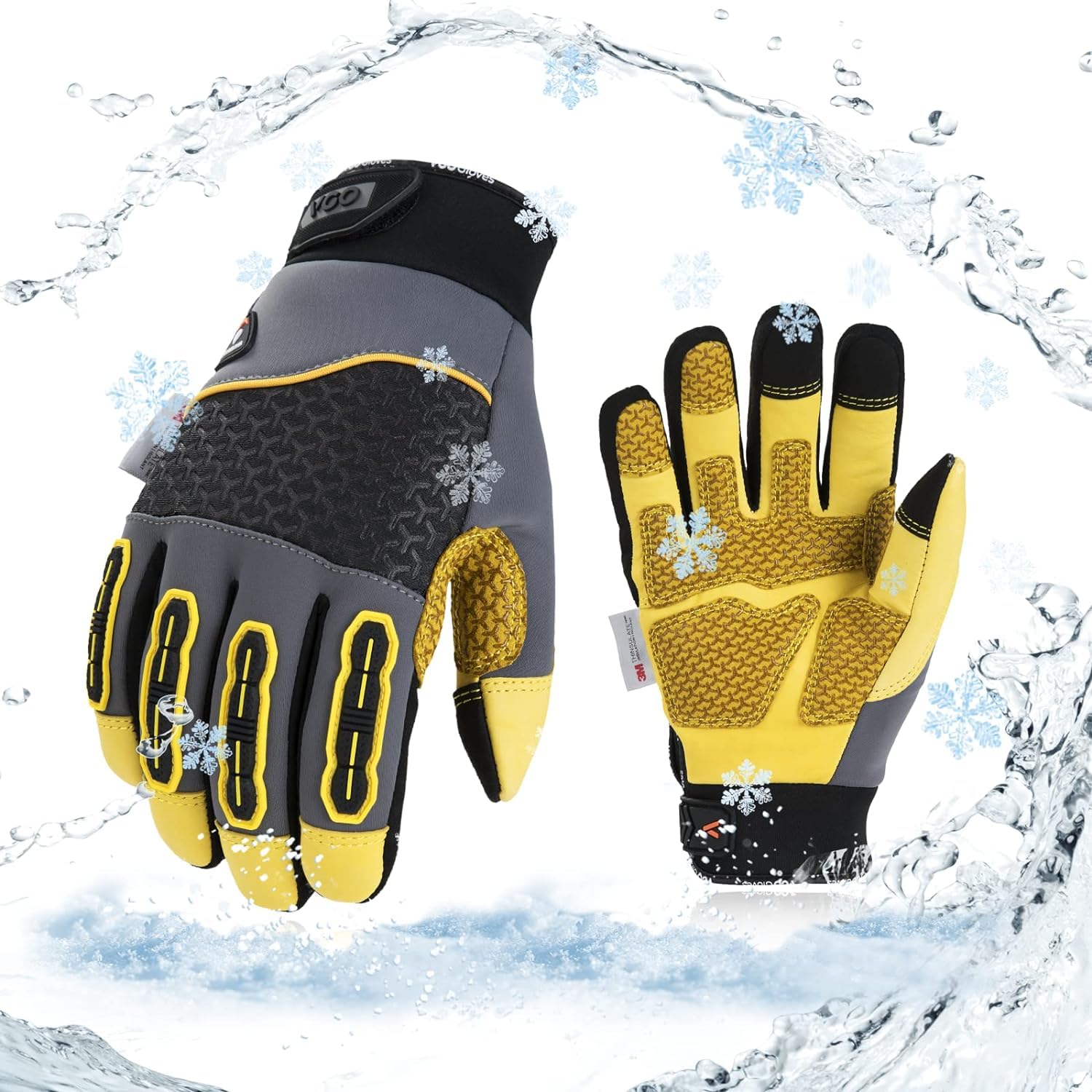 Vgo... 1 Paar Winter-Mechaniker-Handschuhe, Sicherheits-Arbeitshandschuhe für Kälte-Lagerung oder Gefrierschrank wasserdicht, mittlere Belastung（CA7724FLWP）