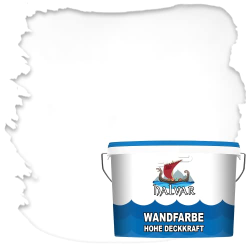 Halvar Wandfarbe Weiß hohe Deckkraft Universelle Innenfarbe Geruchsarm, Umweltschonend & Weichmacherfrei (2,5 L, Weiß)