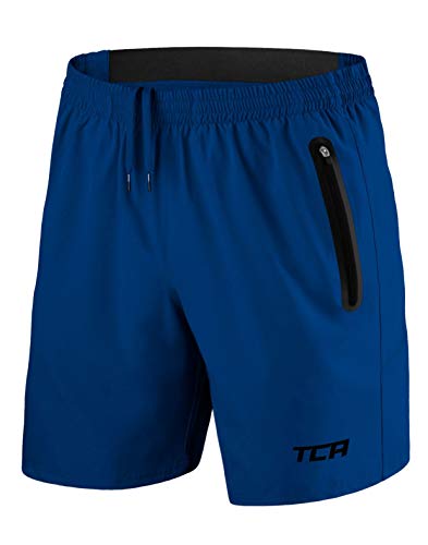 TCA Elite Tech Herren Trainingsshorts für Laufsport mit Reißverschlusstaschen - Mazarine Blue (Blau), XS