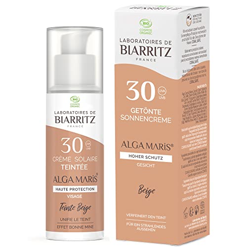Laboratoires de Biarritz - Getönte Sonnencreme Gesicht - Beige - LSF30 ALGA MARIS® Bio-zertifiziert - Hydriert, mattiert, sorgt für ein gesundes Strahlen - 50 ml - Made in France