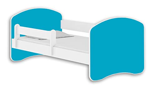 Jugendbett Kinderbett mit einer Schublade mit Rausfallschutz und Matratze Weiß ACMA II 140 160 180 (180x80 cm, Weiß - Blau)