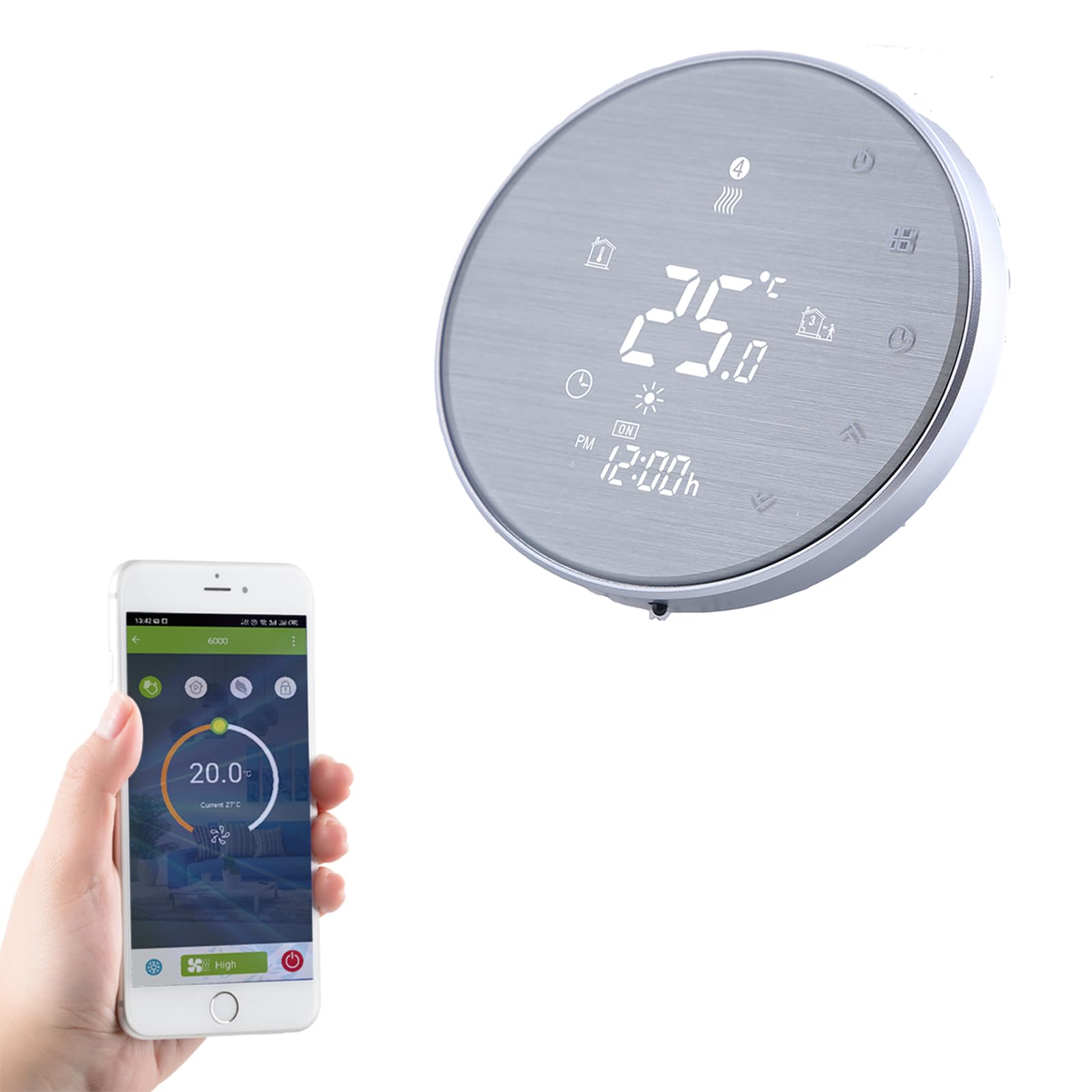 Qiumi Smart WiFi Thermostat WiFi Programmierbarer Wasserthermostat LCD Display Temperaturregler Funktioniert mit Amazon Alexa Google Home IFTTT 5A 95~220V, Innovation Gebürstete Platte