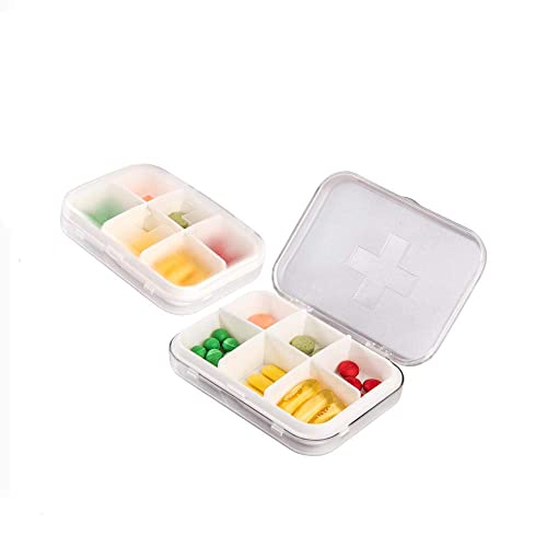SkVLf Tragbarer Medikamenten-Organizer: Pillenetui im ​​Brieftaschenformat mit 6 Fächern in Weiß (2er-Pack)