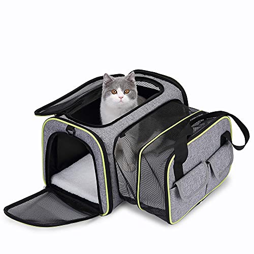 DADDYPET Transporttasche Katze und Kleine Hunde im Auto, Katzentransportbox Katzen Transporttasche & Hundebox für den Transport von Hund & Katze im Auto oder in der Bahn 44.5 * 33 * 28cm (Grau)