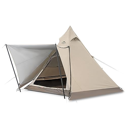 Naturehike Tipi Zelt für 3-4 Personen Firstzelte Pyramidenzelt Indianerzelt für Camping 3000 mm Wassersäule Zeltlager Rundzelt Familienzelt