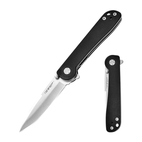 TONIFE Rising Star Klappmesser Outdoor Messer mit Taschenclip, 8Cr14MoV Klinge und G10 Griff für Kleine Messer Camping Messer (Schwarz + Satin)