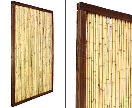 Bambuswand "KohSamui Klassik" 180 x 120cm mit Bambusrohr Füllung und dunklem Rahmen - Sichtschutz Bambuselement gerahmt 1,8m x 1,2m