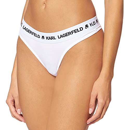 KARL LAGERFELD Womens Logo Thong Panties, White, S